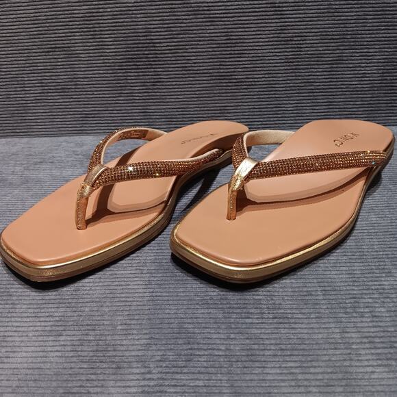 VIONIC Sparkle Vista Shine Toe Post Sandals Size 8 Gold Metallic Leather - Picture 6 of 11